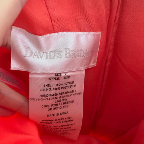 David's Bridal Dress Pink Strapless Bridesmaid Cotton Sateen Ruched size 2 - Picture 4 of 7